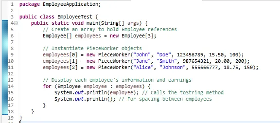 EmployeeTest class for testing