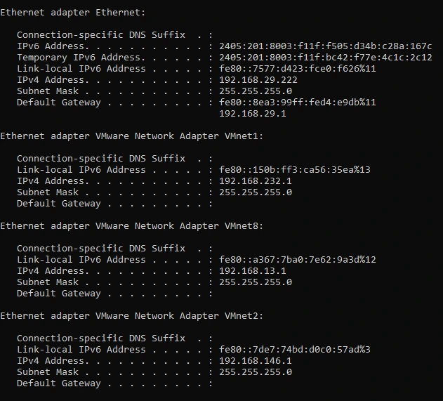 Ethernet adapter VMware Network Adapter