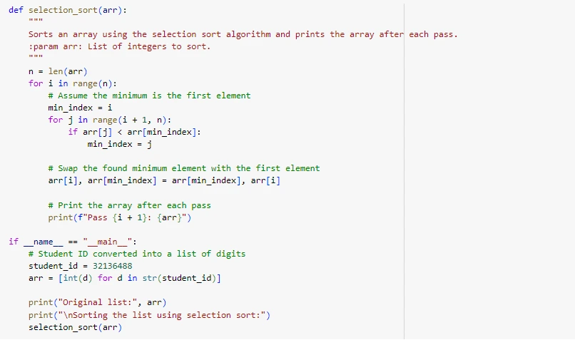  Selection Sort algorithm Implementation