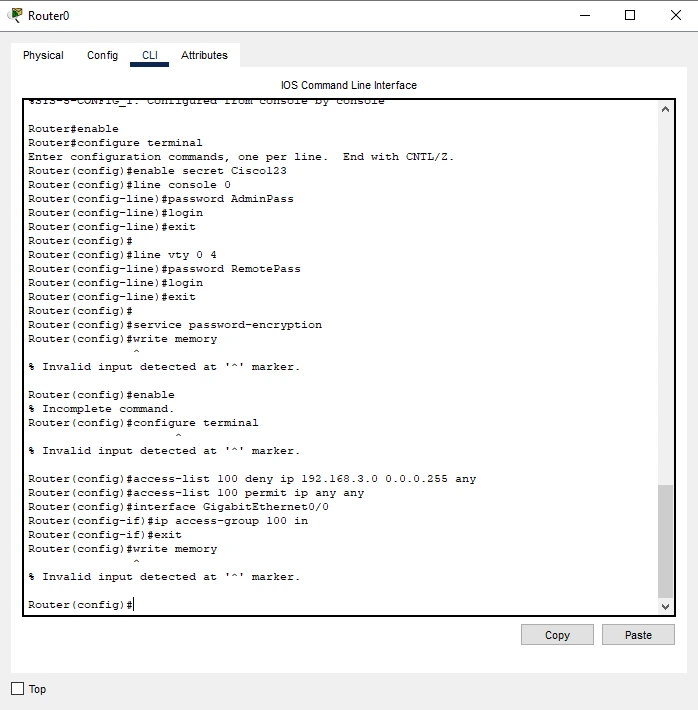 Configuring Access Control List (ACL) for Router 1 Configuring Access Control List (ACL) for Router 1