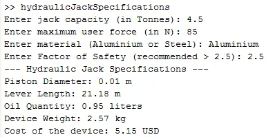 Figure 1: Design Inputs Hydraulic jack