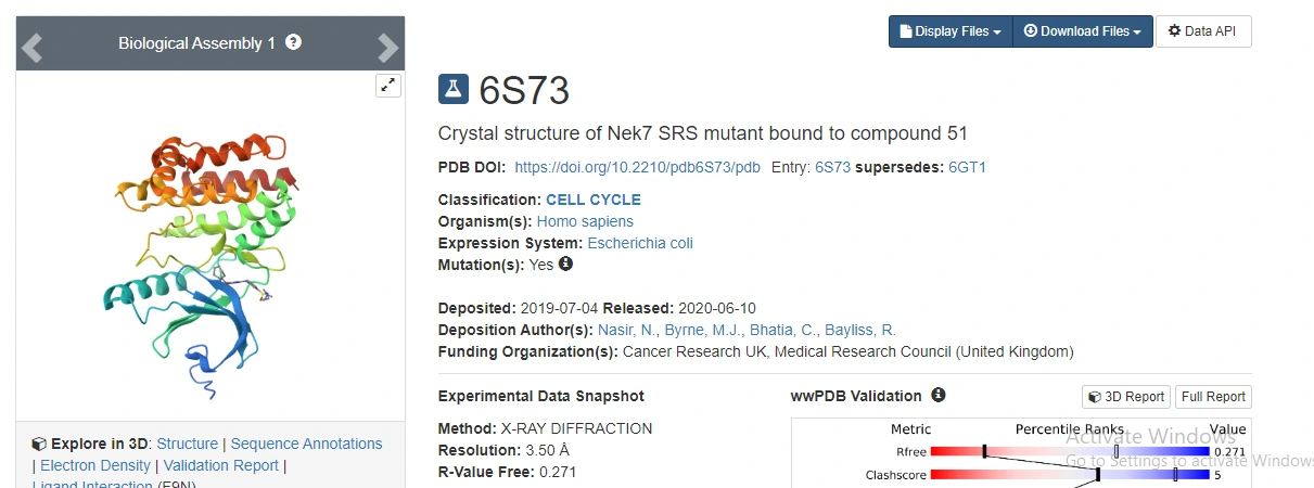 PDB referencing of the NEK7