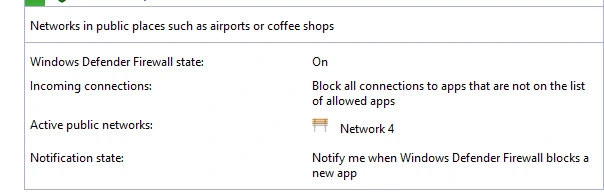 : Scrееn capturе of Windows Defender firеwall state is on